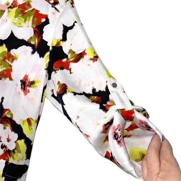 DKNY Jumpsuit Womens Size 2 Floral Print Zip Front V Neck Pockets Elastic Waist - Picture 9 of 14